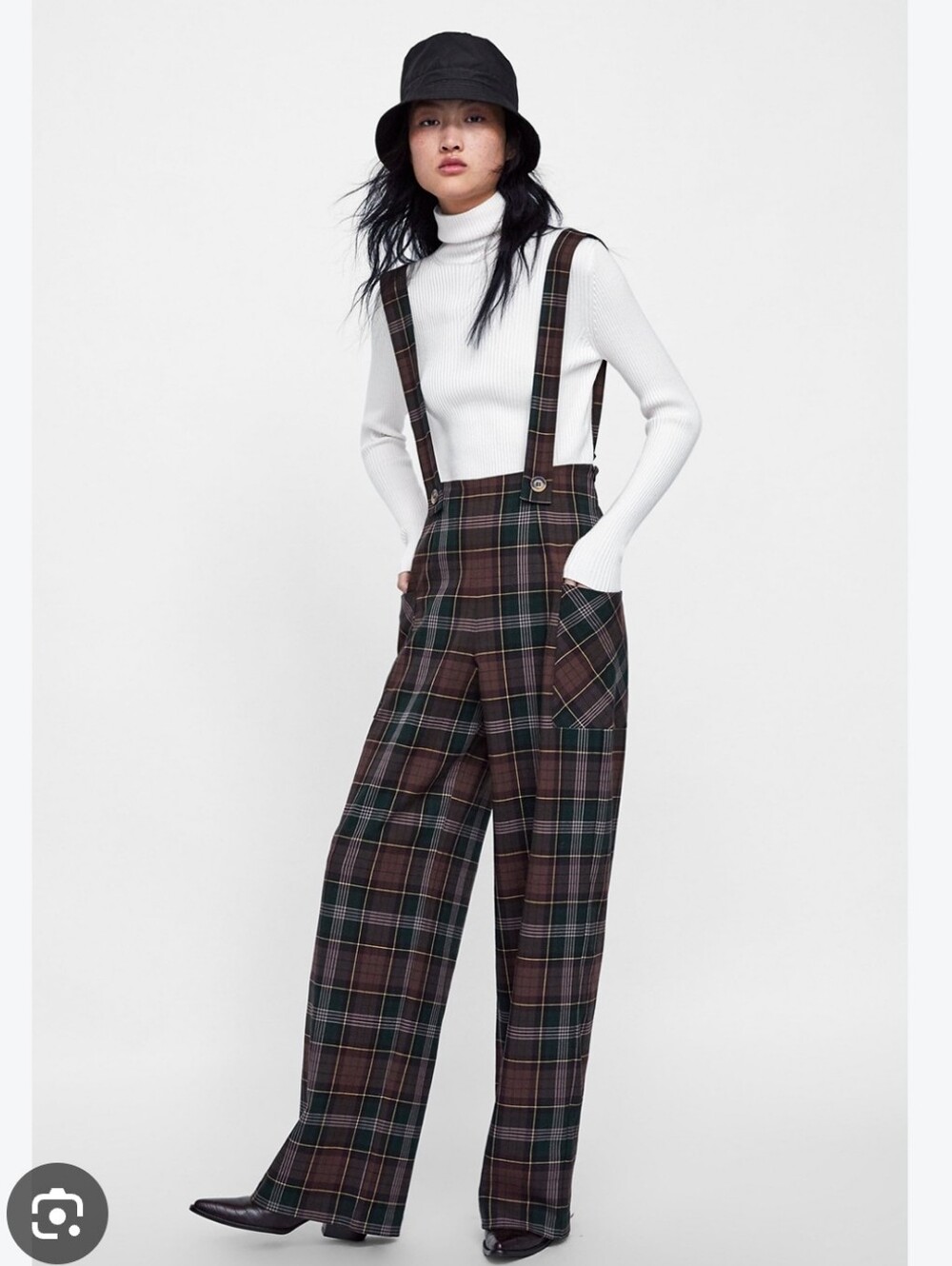 NWT Zara Plaid Jumpsuit Overall Size XL Brown Plaid